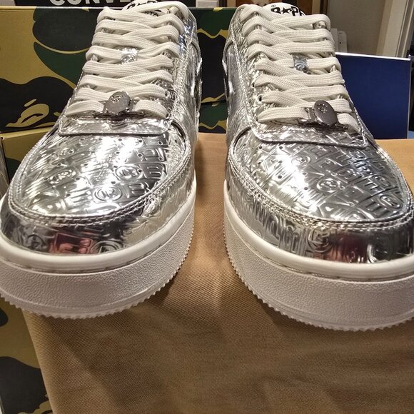 A Bathing Ape BAPE Bapesta #5 SILVER Mens Size 10 1K80191305 Shoes Sneakers NEW - Picture 8 of 14